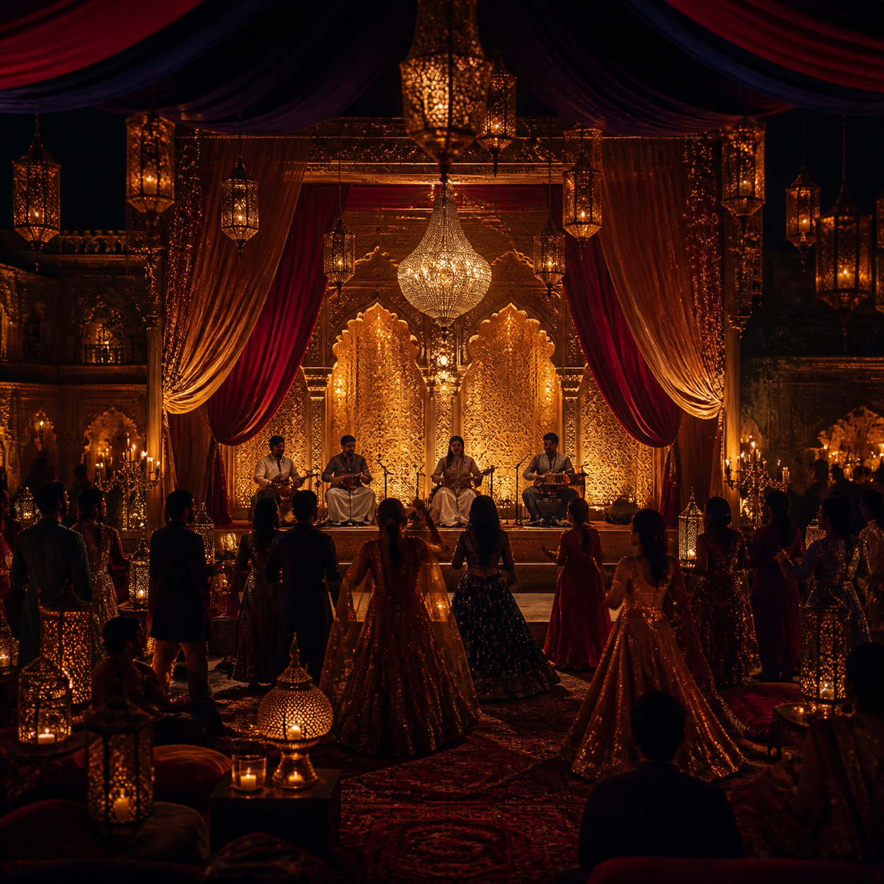 Regal Sangeet celebration with warm lights